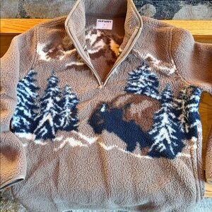 Old Navy bison and tree sherpa. Quarter-Zip Fleece size M